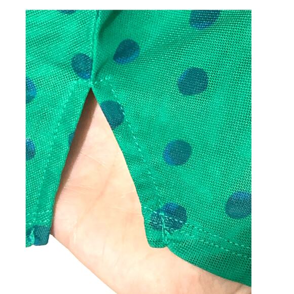 525 America Kelly Green Polka Dot Micro Mesh Blouse Top w tie Neck sz L - Picture 7 of 11
